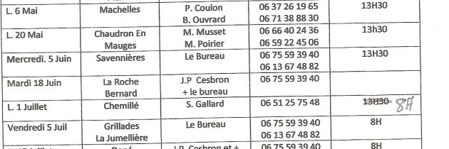 Calendrier des sorties 2019